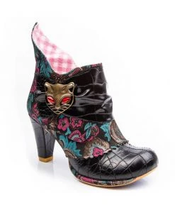 Irregular Choice Miaow Cat Floral Boots Black New In