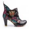 Irregular Choice Miaow Cat Floral Boots Black New In