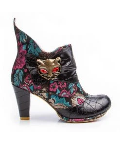 Irregular Choice Miaow Cat Floral Boots Black New In
