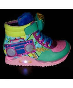 Irregular Choice Boombox Bestie 80's High Top Sneakers Pink Green
