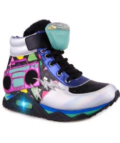 Irregular Choice Boombox Bestie 80's High Top Sneakers Blue Silver New In