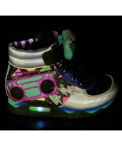 Irregular Choice Boombox Bestie 80's High Top Sneakers Blue Silver New In