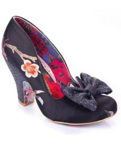 Irregular Choice Nick Of Time Floral 50's Pumps Black Red New In