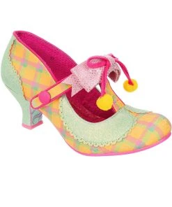 New In Irregular Choice Charming Chum Tartan 40's Pumps Mint Yellow