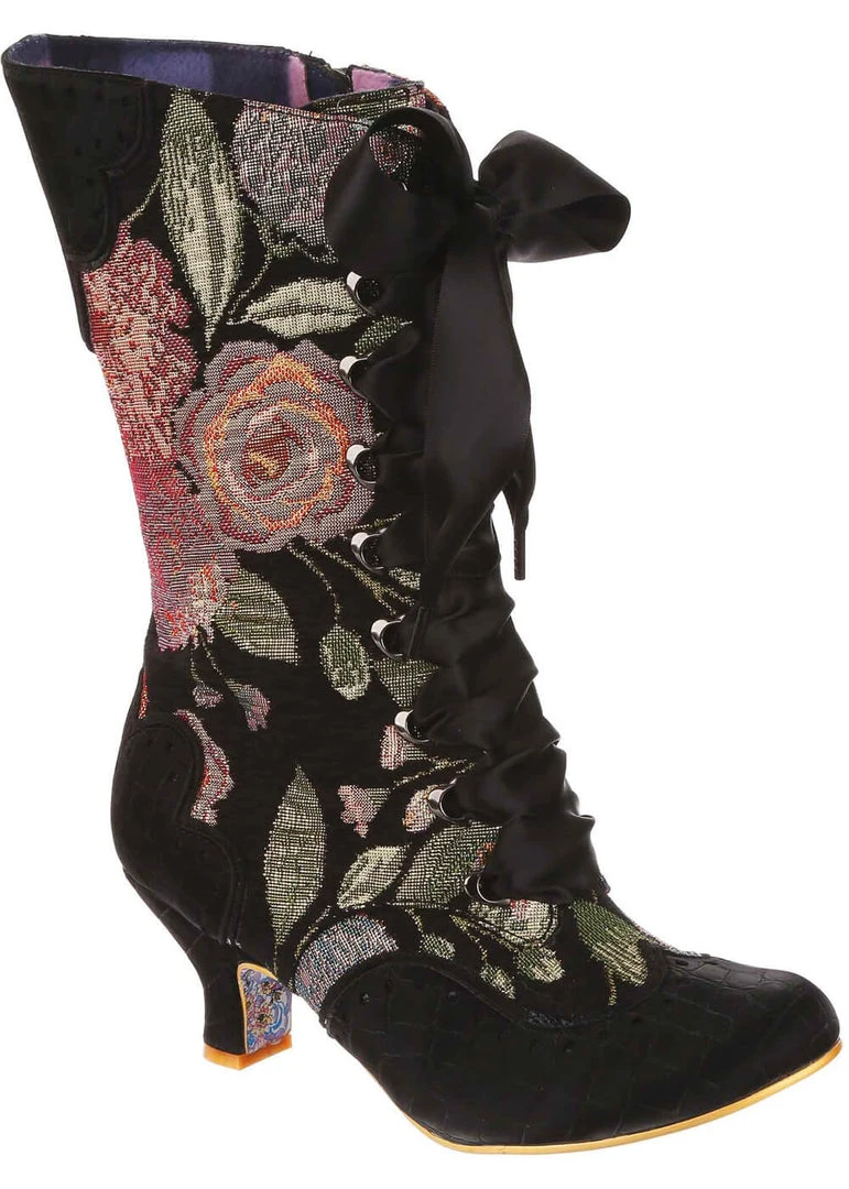 Irregular Choice Chimney Smoke Floral 40's Boots Black