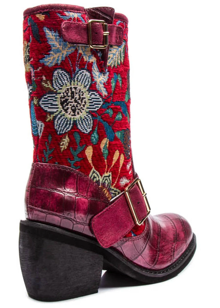 Irregular Choice Great Escape Floral Boots Red New In