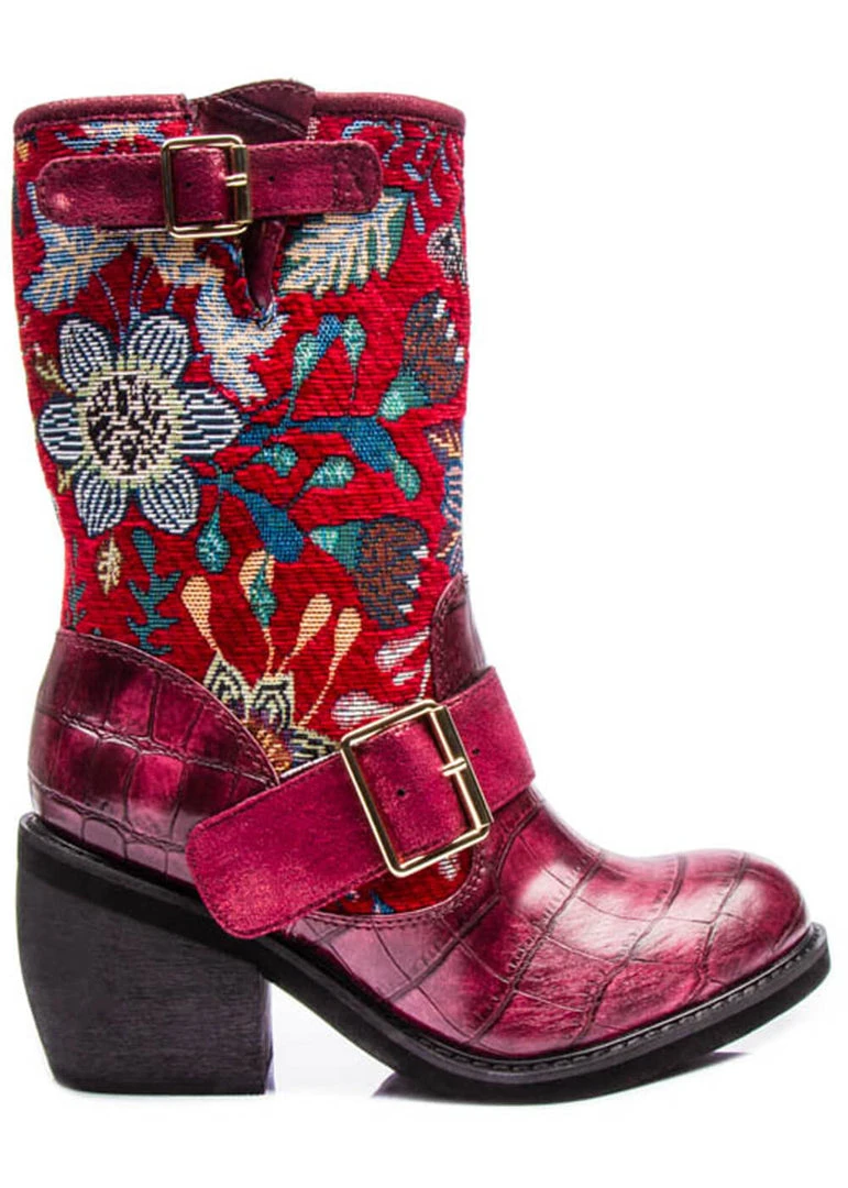 Irregular Choice Great Escape Floral Boots Red New In