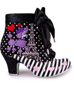 Irregular Choice Paris For Two Poodle 50's Boots Black New In