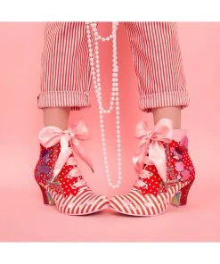 New In Irregular Choice Paris For Two Poodle 50's Boots Red