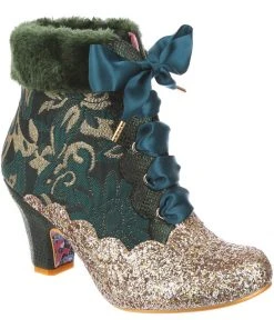 New In Irregular Choice Fancy A Cuppa Glitter 40's Ankle Boots Green