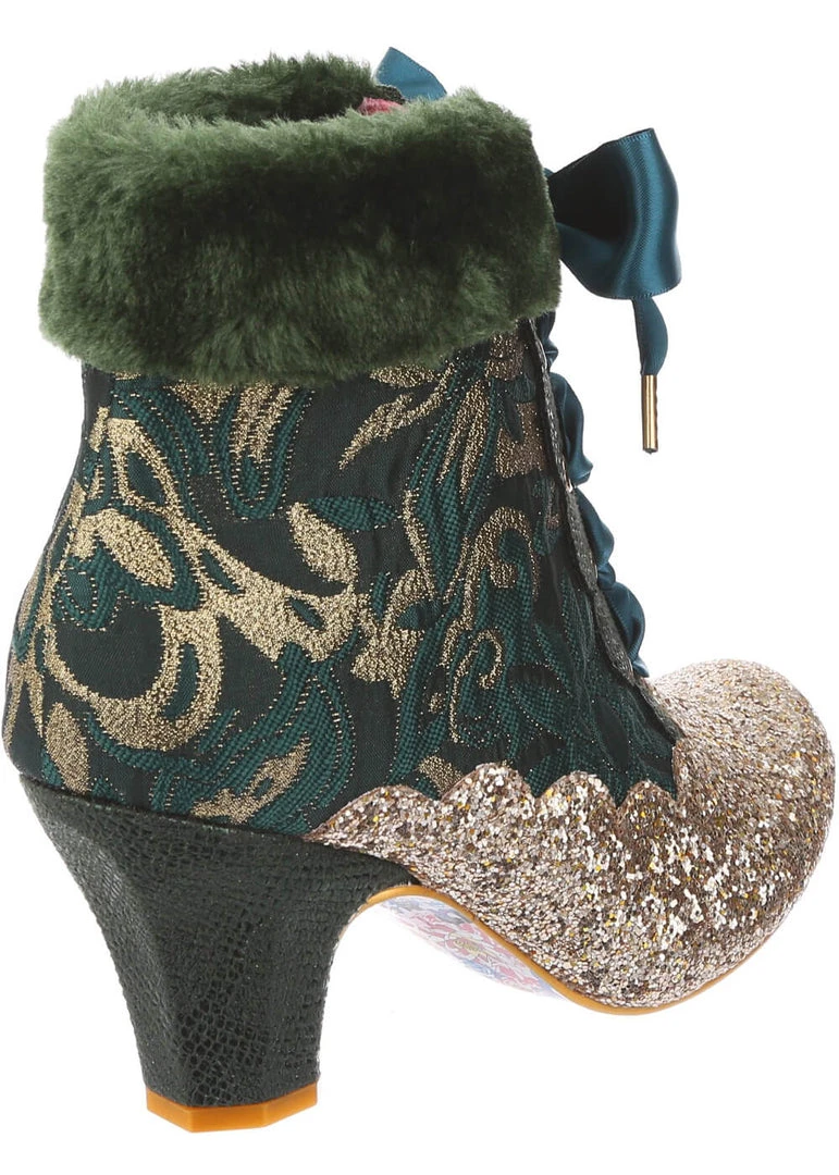 New In Irregular Choice Fancy A Cuppa Glitter 40's Ankle Boots Green