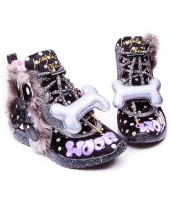 Irregular Choice Good Boy Dog 80's Sneakers Black Silver