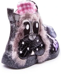 Irregular Choice Good Boy Dog 80's Sneakers Black Silver
