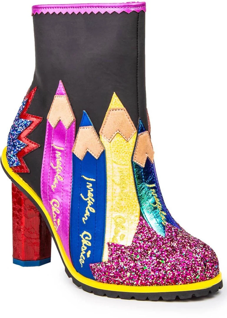 Irregular Choice Chalk It Up 60's Boots Black New In