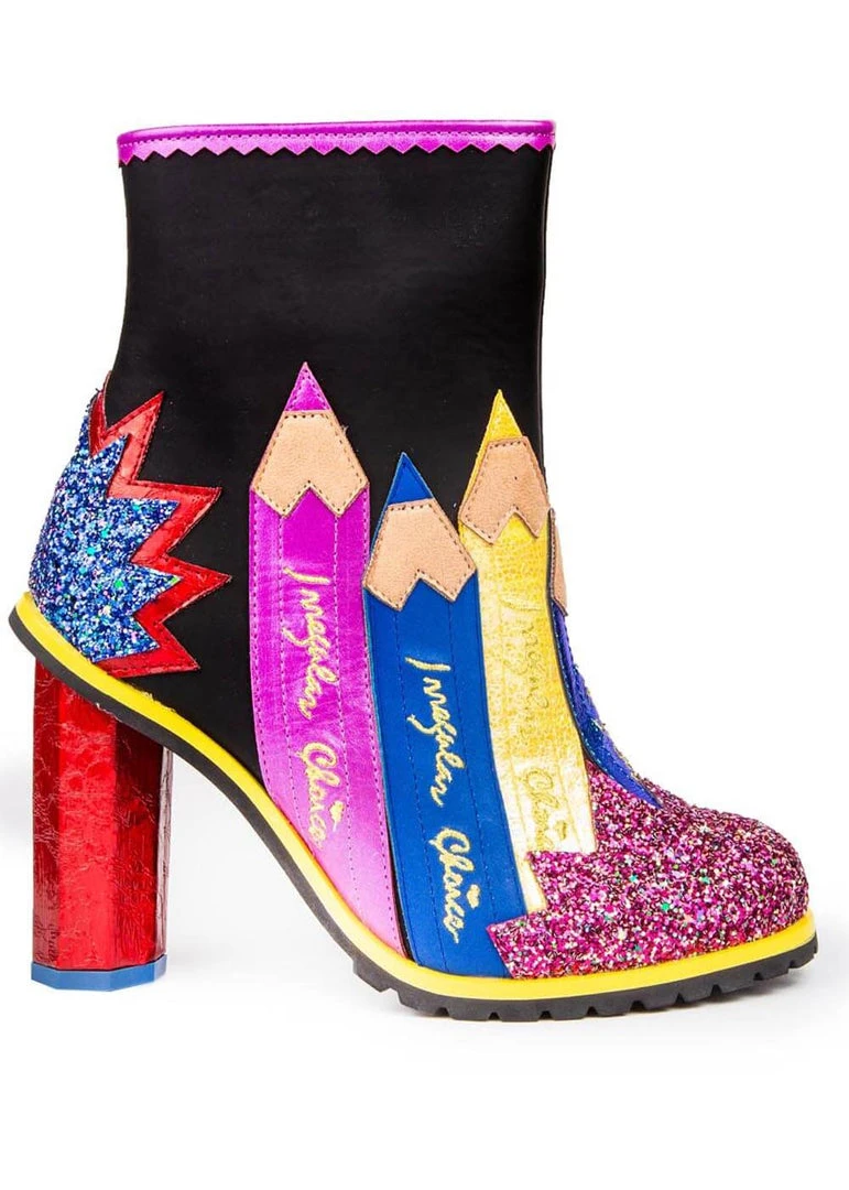 Irregular Choice Chalk It Up 60's Boots Black New In