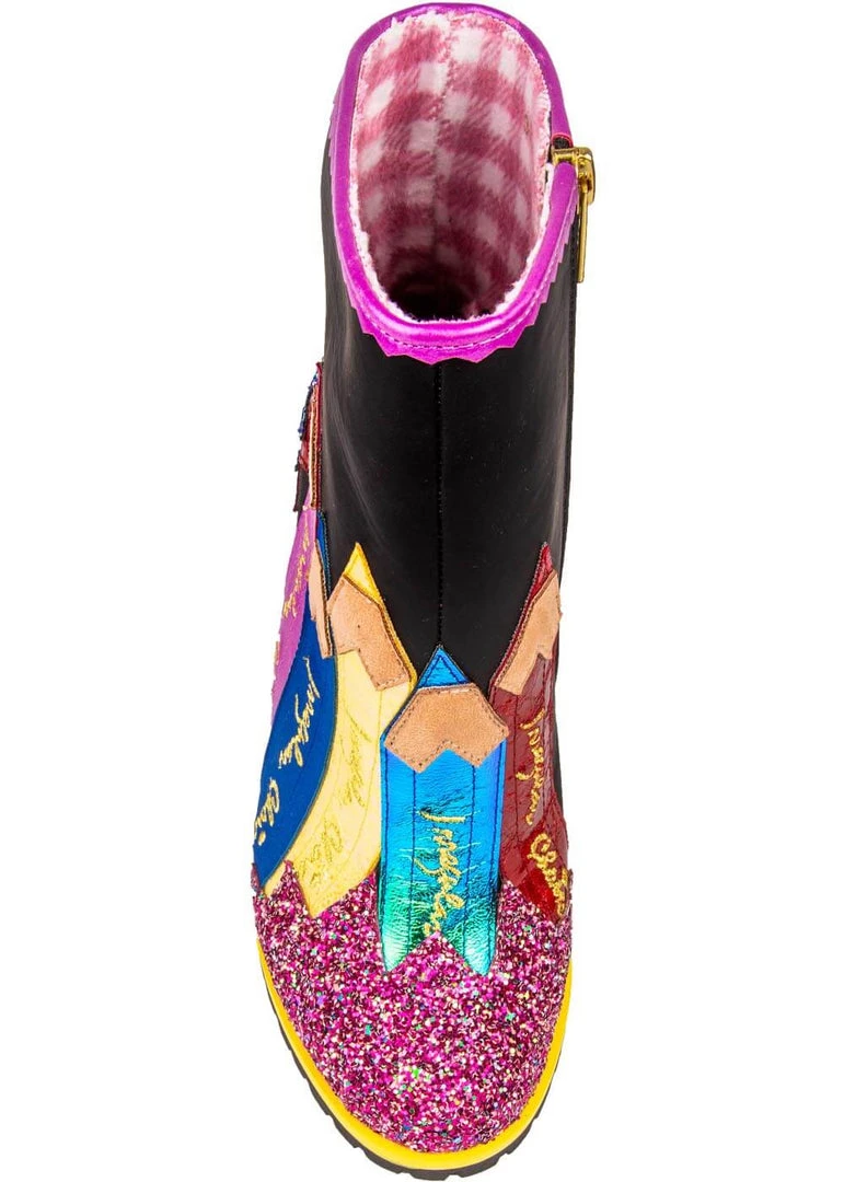 Irregular Choice Chalk It Up 60's Boots Black New In