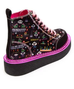 Irregular Choice Gaming Limit Break 80's Trainers Black Pink