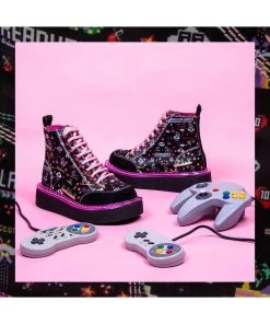 Irregular Choice Gaming Limit Break 80's Trainers Black Pink