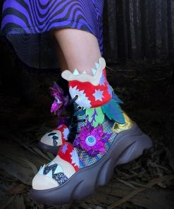 New In Irregular Choice Halloween Ghoulish Garden Sneakers Petrol Black