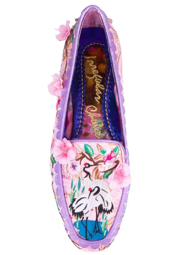 New In Irregular Choice Crane Birds Flats Peach Pink