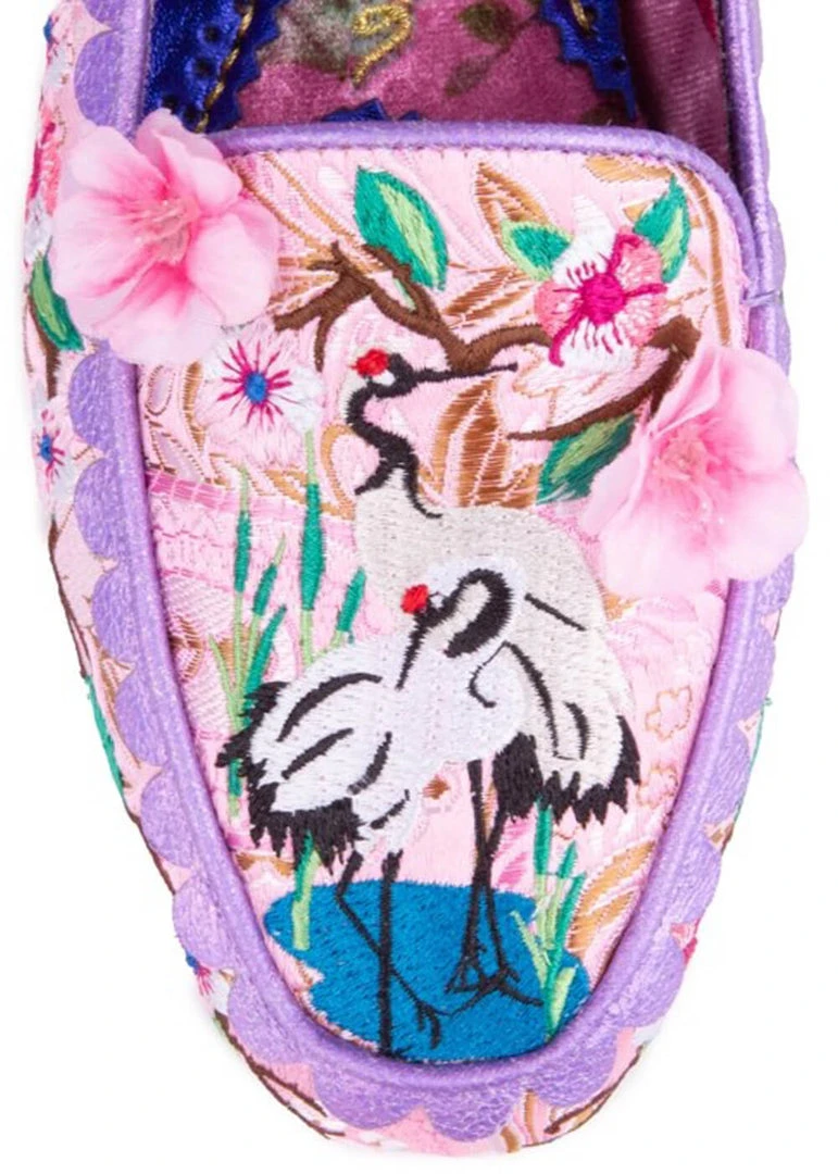 New In Irregular Choice Crane Birds Flats Peach Pink
