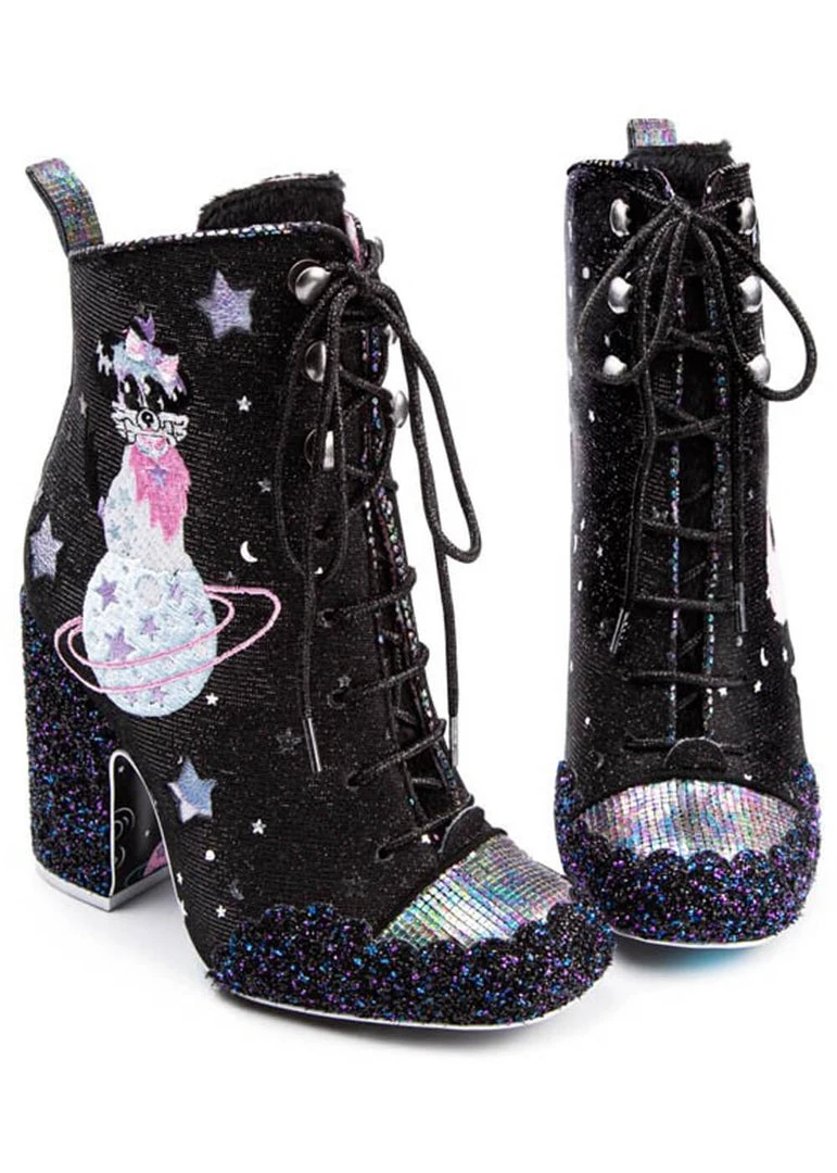 Irregular Choice Felicette Space Cat Boots Black New In