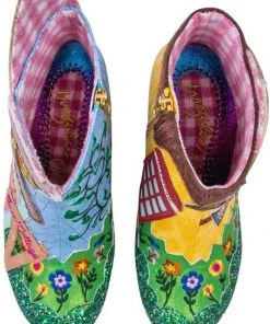 Irregular Choice Village Fete Cat Boots Blue Yellow