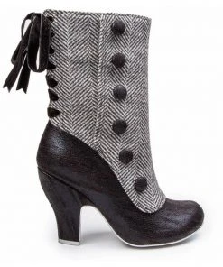 Irregular Choice Reinette Herringbone 60's Boots Black