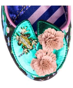 New In Irregular Choice Lilypond Frog 60's Block Heel Pumps Black