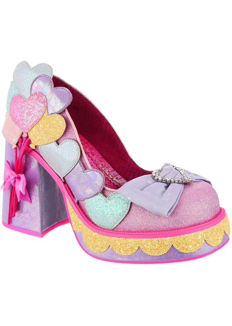 New In Irregular Choice Balloons And Cake 60's Platform Pumps Lilac