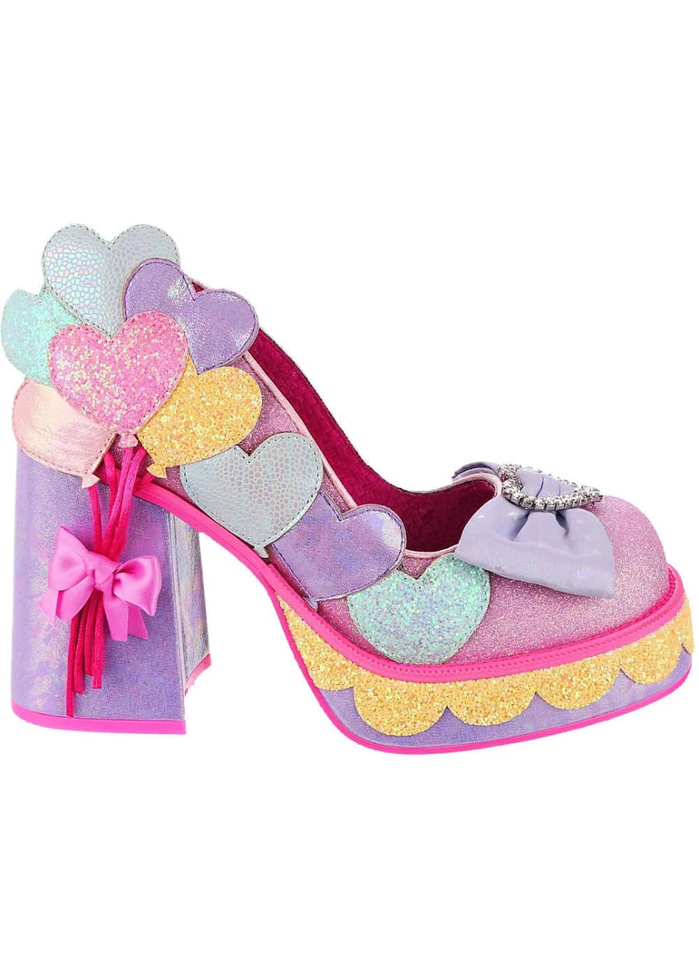 New In Irregular Choice Balloons And Cake 60's Platform Pumps Lilac