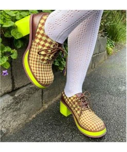 New In Irregular Choice Groovy Dancing 60's Platform Pumps Brown Green