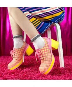 Irregular Choice Groovy Dancing 60's Platform Pumps Pink Yellow