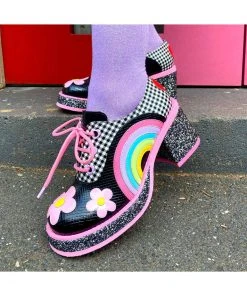 Irregular Choice Rainbows And Love 60's Platform Pumps Black New In