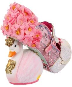 New In Irregular Choice Pedalo Date Swan Pumps Peach Pink