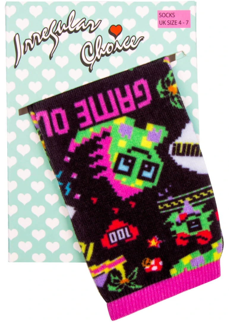 Irregular Choice Gaming Socks Black Pink