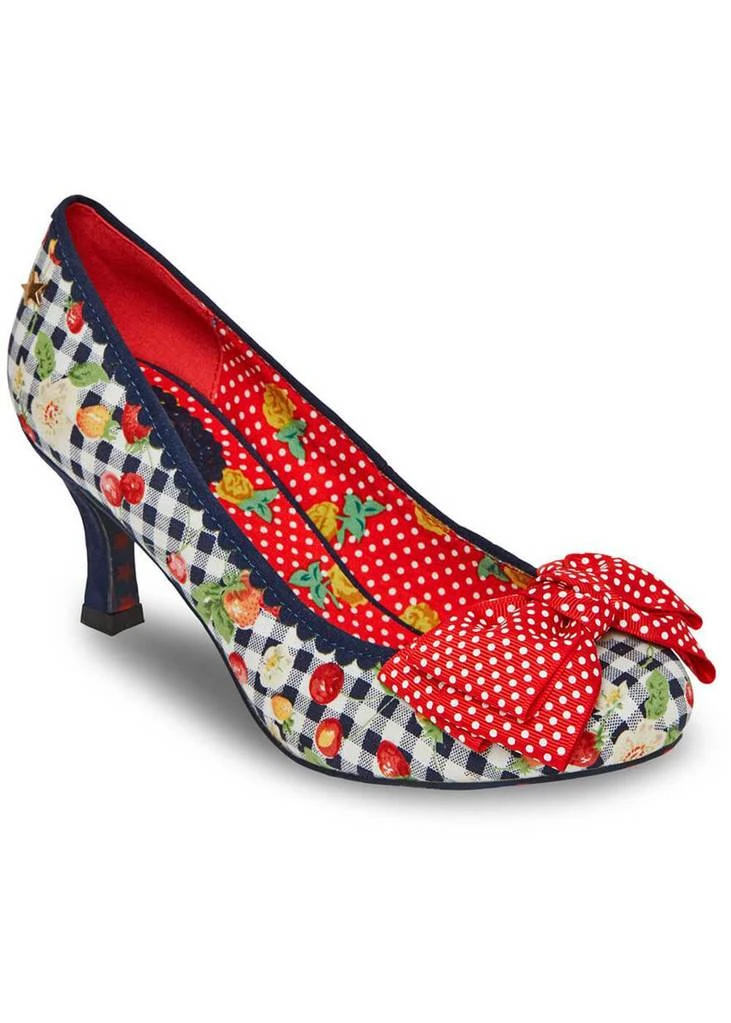 Joe Browns Couture Diva Stawberry Gingham 50's Pumps Blue New In