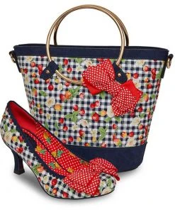 Joe Browns Couture Diva Stawberry Gingham 50's Pumps Blue New In