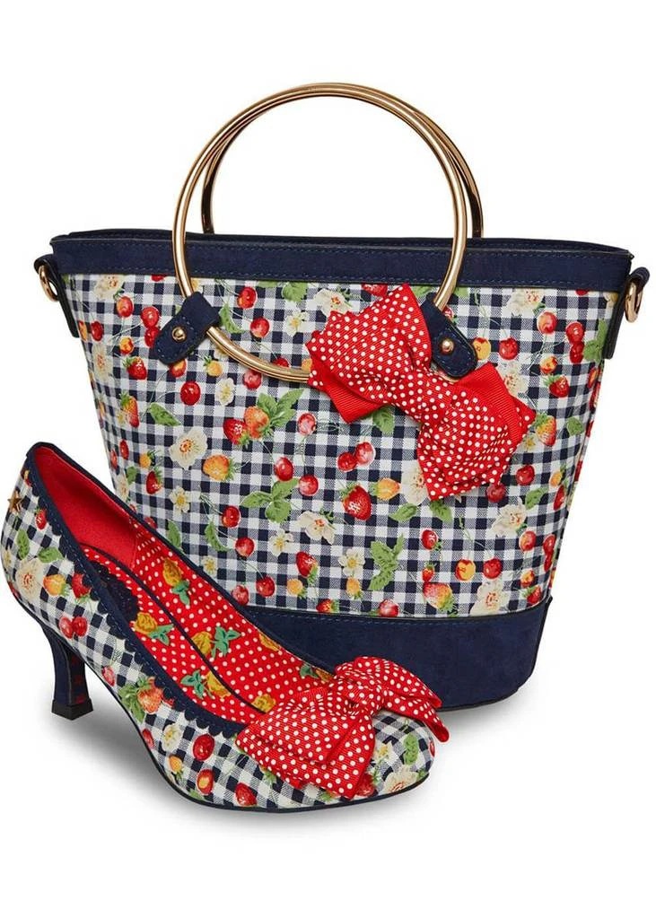 Joe Browns Couture Diva Stawberry Gingham 50's Pumps Blue New In