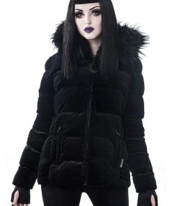 New In Killstar Lisa Luna Velvet Padded Jacket Black