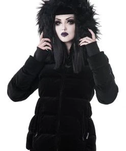 New In Killstar Lisa Luna Velvet Padded Jacket Black