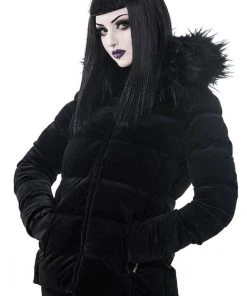 New In Killstar Lisa Luna Velvet Padded Jacket Black