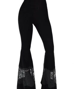Killstar Nova Velvet Bell Bottoms 70's Trousers Black