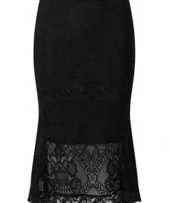 New In Killstar Elora Lace 40's Fishtail Pencil Skirt Black