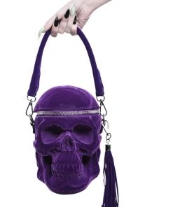 Killstar Grave Digger Velvet Skull Bag Plum