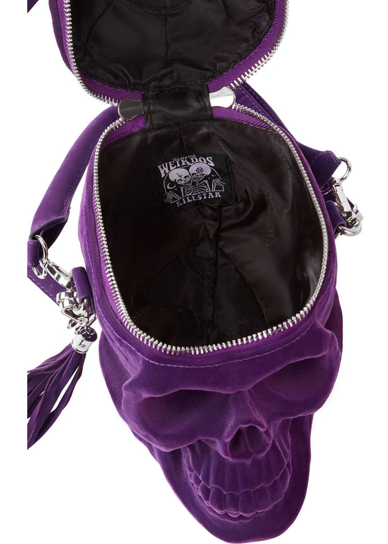 Killstar Grave Digger Velvet Skull Bag Plum