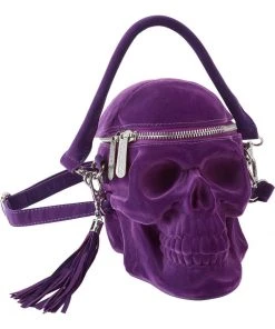 Killstar Grave Digger Velvet Skull Bag Plum