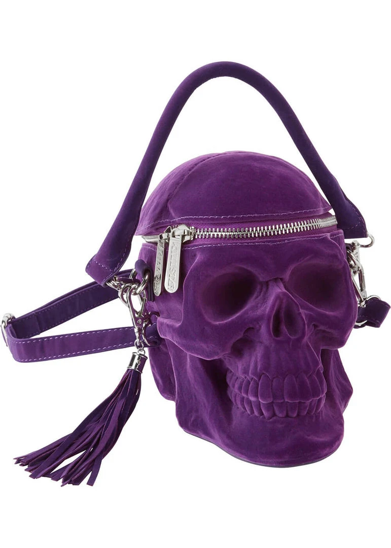 Killstar Grave Digger Velvet Skull Bag Plum