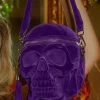 Killstar Grave Digger Velvet Skull Bag Plum