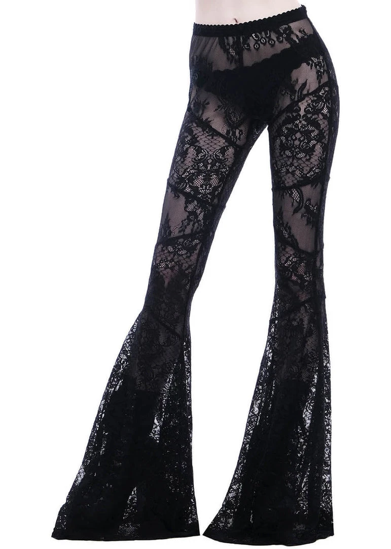 Killstar Sarita Lace Bell Bottoms Trousers Black